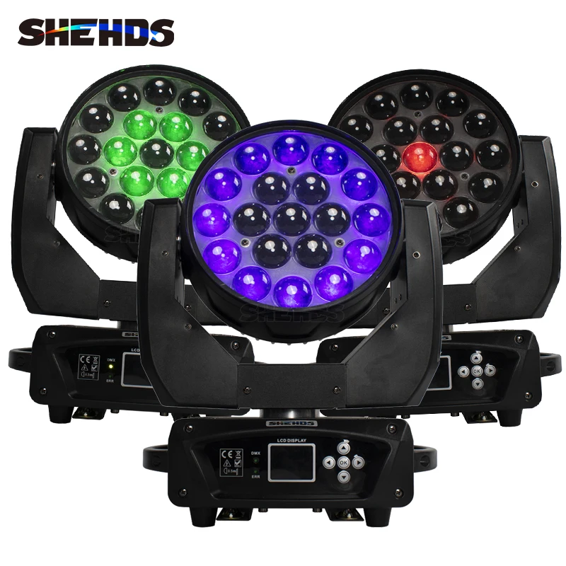 SHEHDS 8PCS Beam+Wash 19x15W RGBW Zoom  Moving Head Lighting for Disco KTV Party DJ Professional Stage Equipment  Fast Shipping