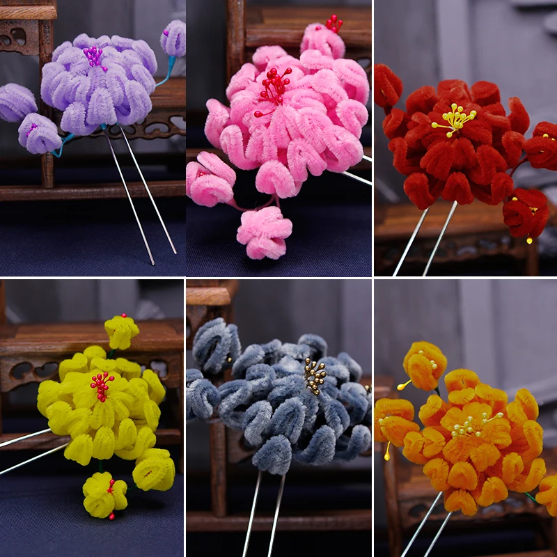 Shaped Hibiscus Flowers Hairpins Handmade Velvet Flowers Head Wear Qing Dynasty Hair Decorations For Women Royal Wedding