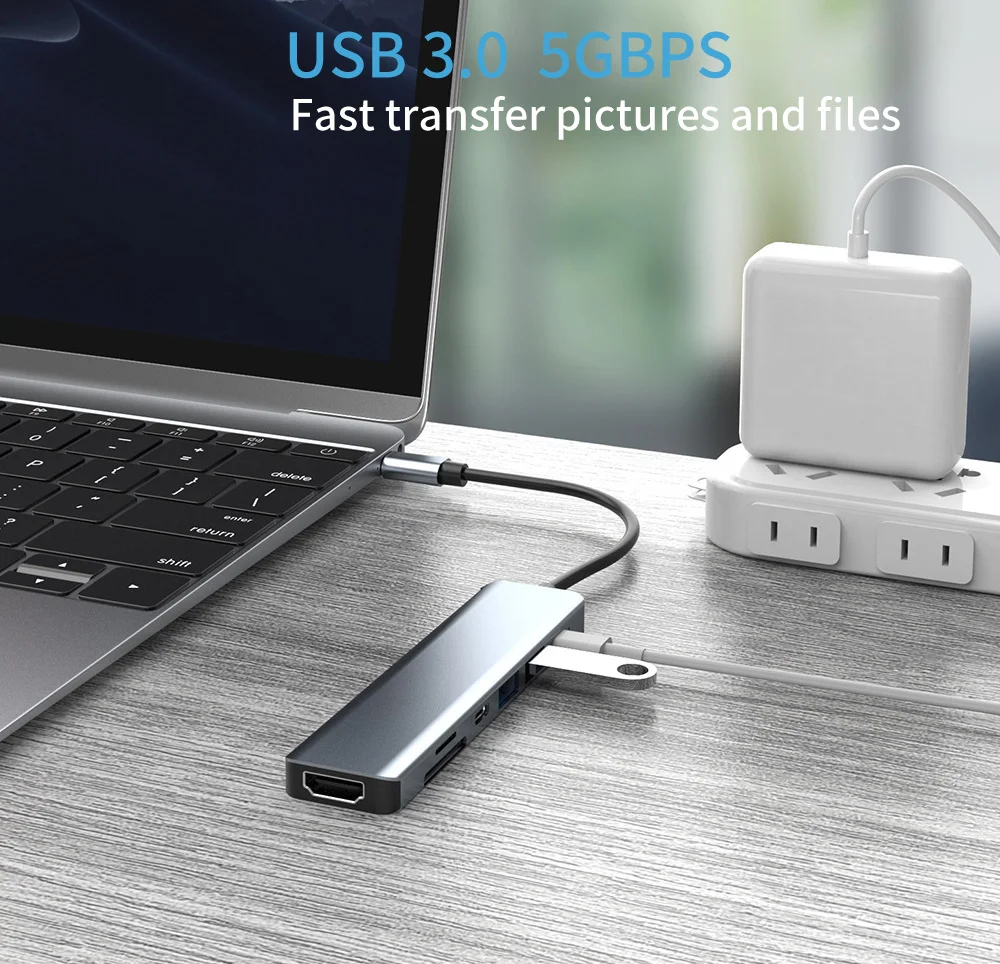 Baseus-estación de acoplamiento 7 en 1 para teléfono, adaptador de estación de acoplamiento para portátil, USB tipo C, PD, para Apple, Huawei