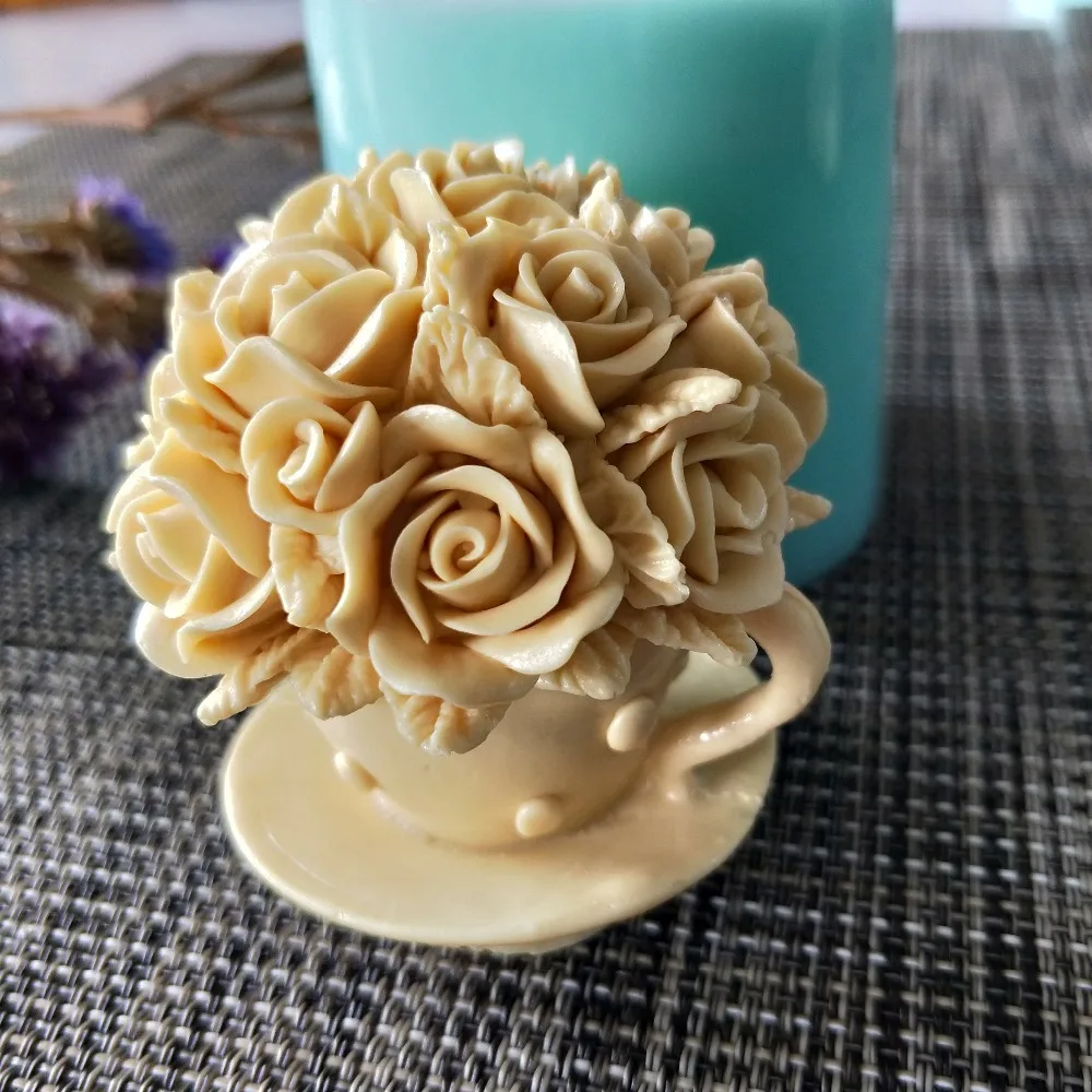 HC0120 Flower rose cup silicone mold soap mould Flower handmade soap making molds candle mold