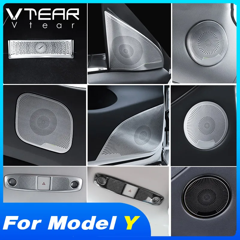 

Vtear Car Speaker Cover Stainless Steel Speaker Grill Sticker Car Horn Frame Interior Details Accessories For Tesla Model Y 2021