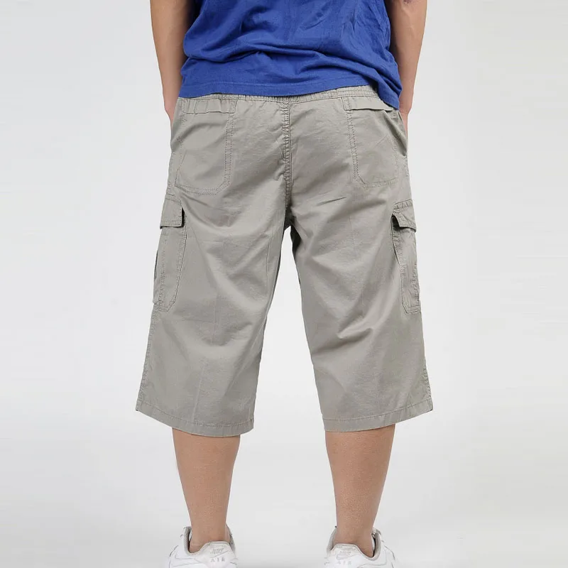 2023 Heren Zomer Multi-Pocket Baggy Cargo Katoenen Kuit Lengte Broek Casual Broek Heren Grote Effen Kleur Shorts Plus Size Xl-6Xl