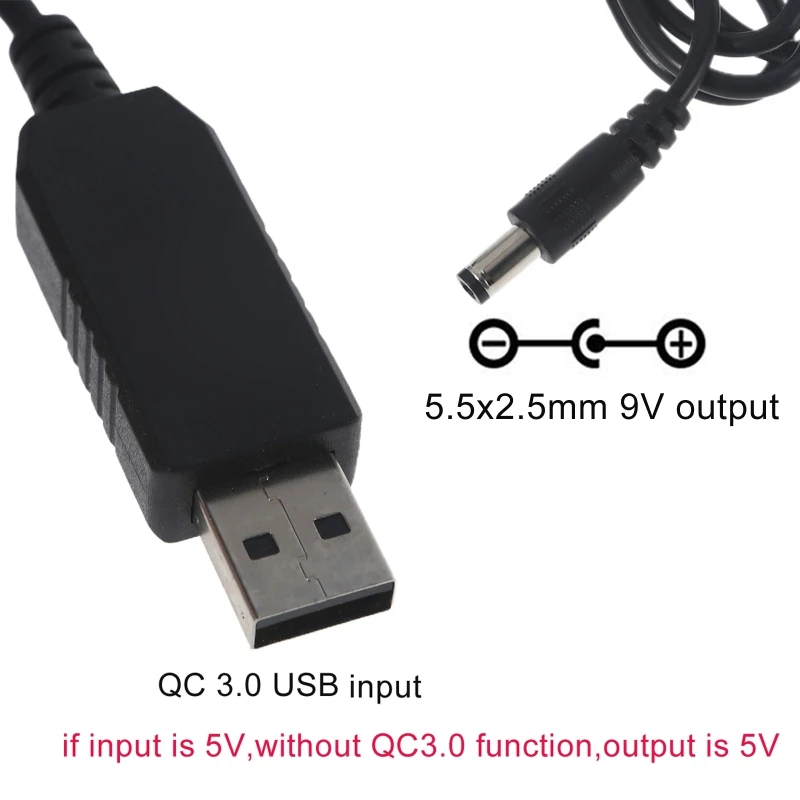 QC3.0 USB to 9V 5.5x2.5mm Converter Cable Home Office Router Speakers Power Cord 9V PD Power Trigger Cord