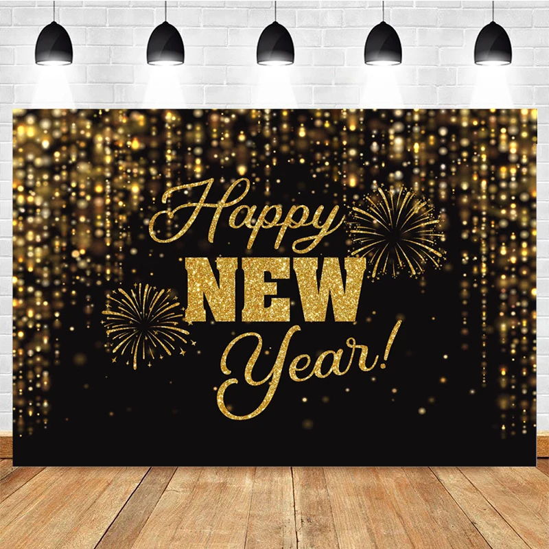 Mocsicka Happy New Year Photography Background 2024 Golden Glitter Bokeh Family Child Party Backdrop Decorative Props Studio