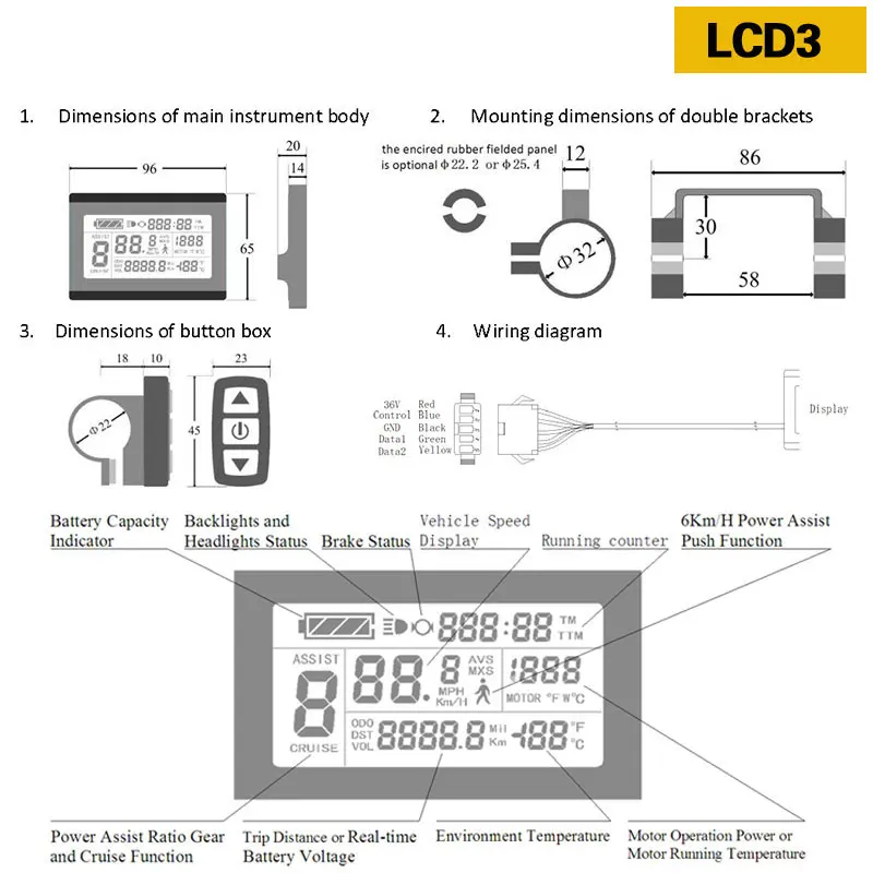 LCD3 Ebike Display LCD8HU KT LCD Electric Bicycle Meter LCD5 For KT Intelligent Controller 52V 48V 36V LCD Panel Waterproof Plug