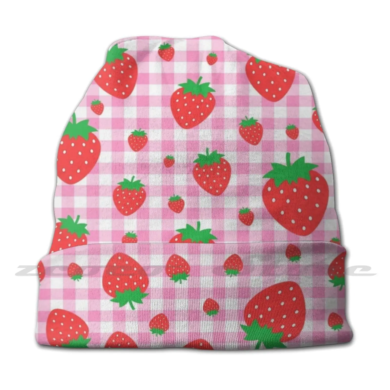 Strawberry Pattern Knit Hat Hedging Cap Soft Elasticity Outdoor Sports Leisure Strawberry Gingham Cottagecore Cute Fruit