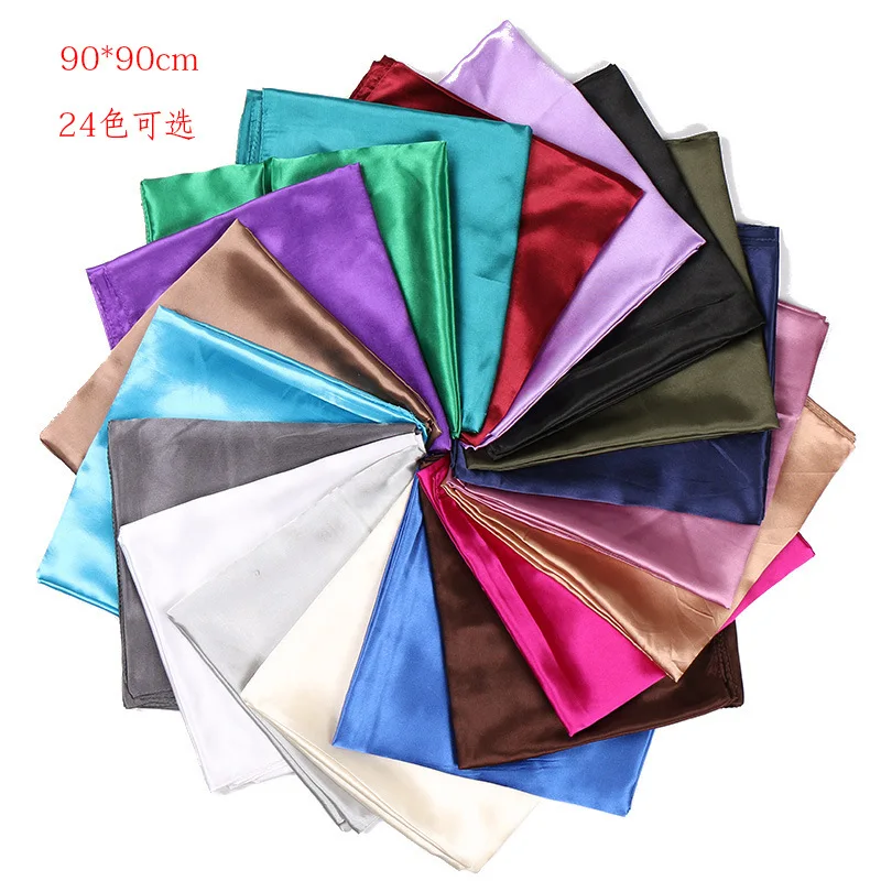 90cm Solid Colors Neckerchief Hijab Scarf For Women Silk Satin Headband Hair Scarves Female Square Shawls Head Scarfs For Ladies