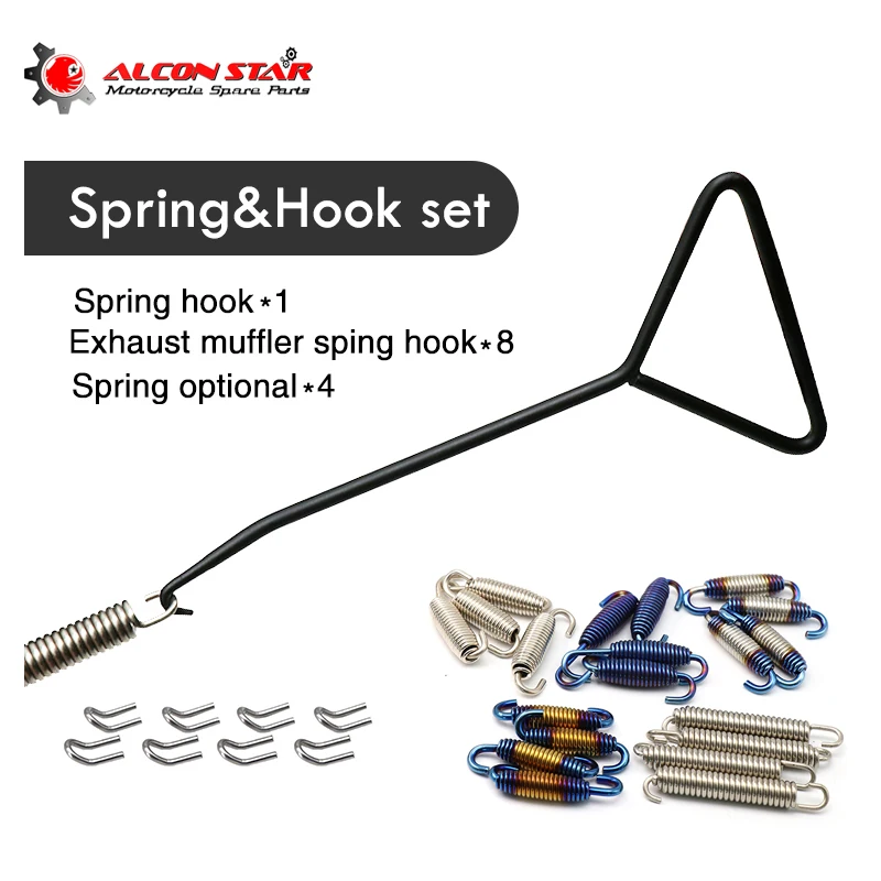 Alconstar 18Pcs Motorcycle Stainless Steel Exhaust Mounting Muffler Pipe Link Pipe Rotatable Spring Hook Puller Tool Motorbike