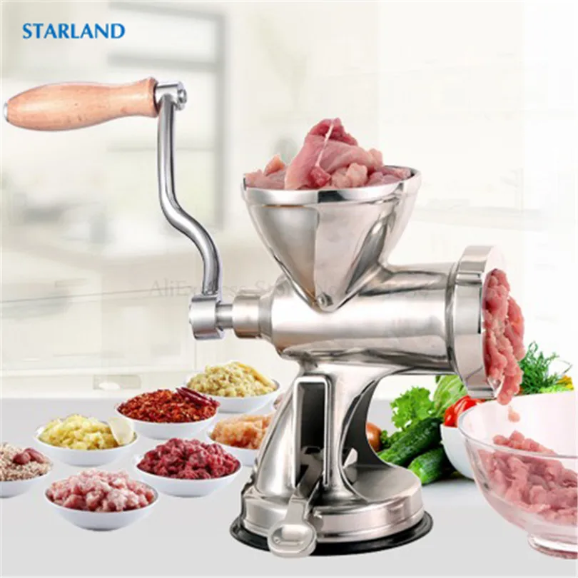 Stainless Steel Manual Meat Grinder Fishes Chicken Duck Mincer Sausage Stuffer with Hand Crank Suction Cup Base+Clamp Holder