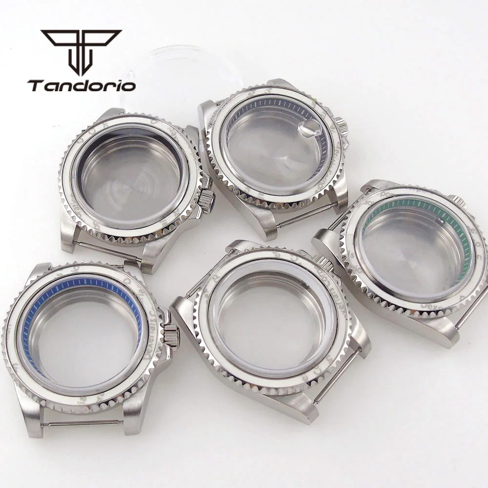 40mm Silver Watch Case Fit NH35 NH36 ETA2824 PT5000 ST2130 Sapphire Glass Solid/Glass Back Screw Crown Multicolored Chapter Ring