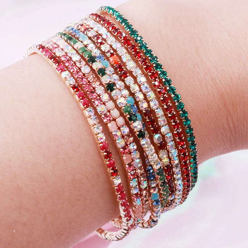 5pcs/lot Fashion Rhinestone Stretch Gold Bracelets Femme Elastic Crystal Bracelets For Women Bling Girls Gift Wedding Jewelry