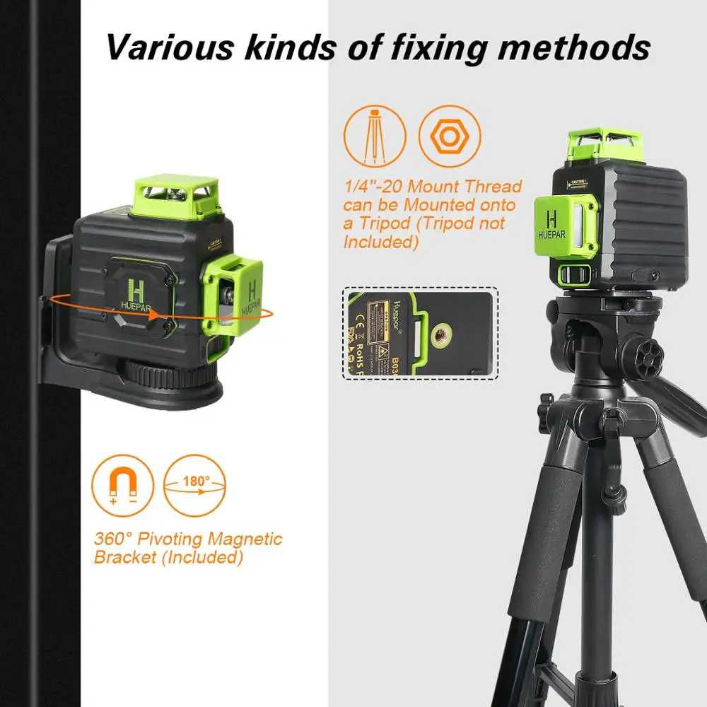 Imagem -03 - Huepar 2x360 Linha Cruzada Auto-nivelamento do Nível do Laser Verde Feixe de Bateria Li-ion com Tipo-c Porta de Carregamento & Hard Carry Case