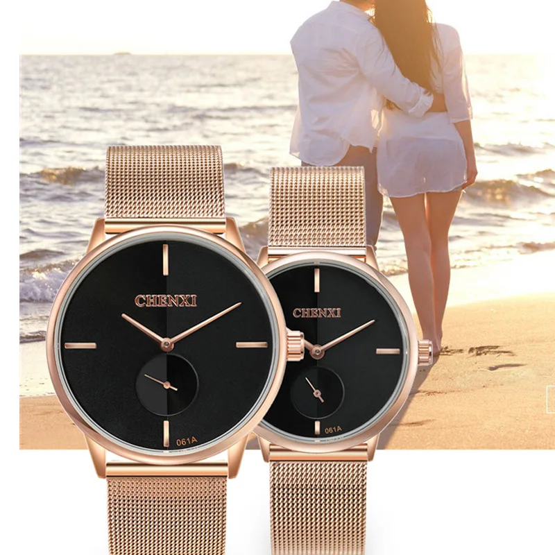 Fashion Casual zegarki kochanka marka CHENXI Black Rose Gold mężczyźni kobiety para zegarek wodoodporny unikalny obecny Stop Watch