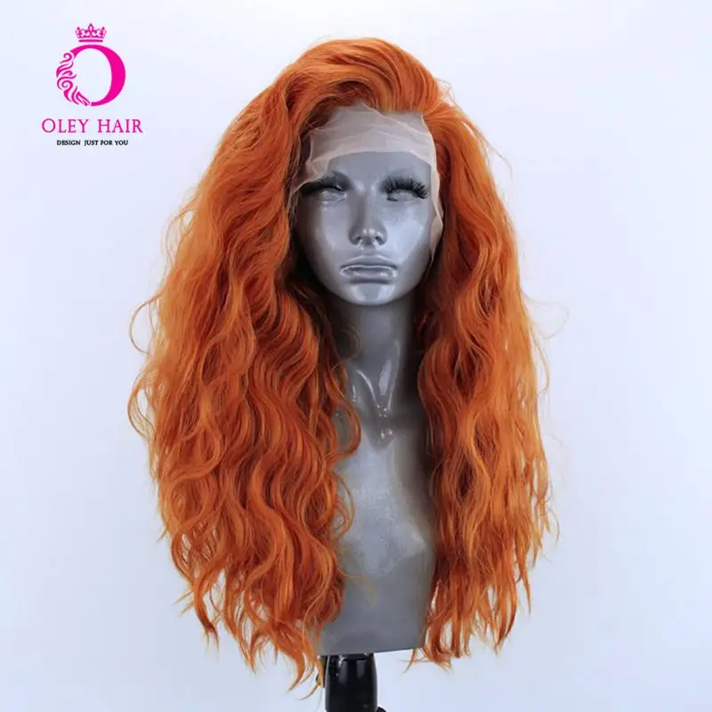 Deep Wave Ginger Wig Synthetic Lace Front Wig Glueless Heat Resistant Orange Wig High Density Long Cosplay Wigs For Black Women