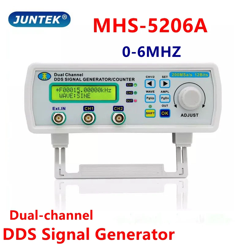 JUNTEK MHS5206A 6MHz Dual Channel DDS Function Generator - Arbitrary Waveform Signal Source with Frequency Meter