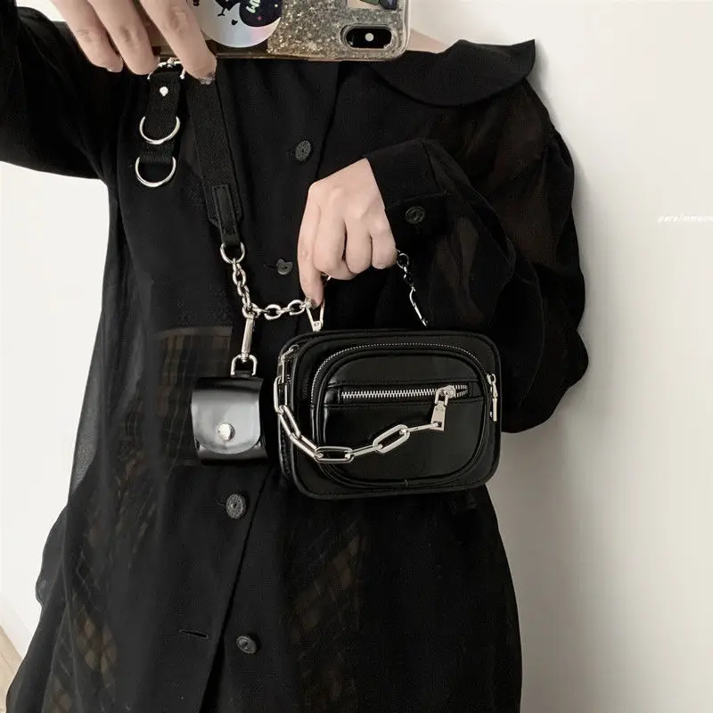 Women Bag Composite Bag PU Chains Fashion Solid Zipper MINI Shoulder Handbag Street Style Crossbody Bag Purse Euro-America Style