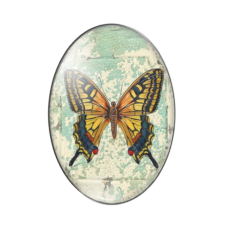 Vintage Butterfly with flower Paint 10pcs mixed 13x18mm/18x25mm/30x40mm Oval photo glass cabochon demo flat back Making findings