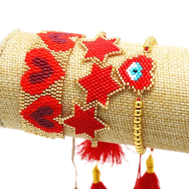 ZHONGVI MIYUKI Heart Bracelet Boho Women Turkish Evil Eye Bracelet Red Set Star Jewelry Pulsera Mujer 2020 Tassel Handmade Gifts