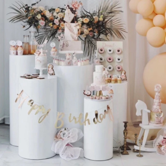 

Round Set Of 5 mental Display Wedding Plinths Dessert Acrylic Stand Wedding Cake Stand yudao235235