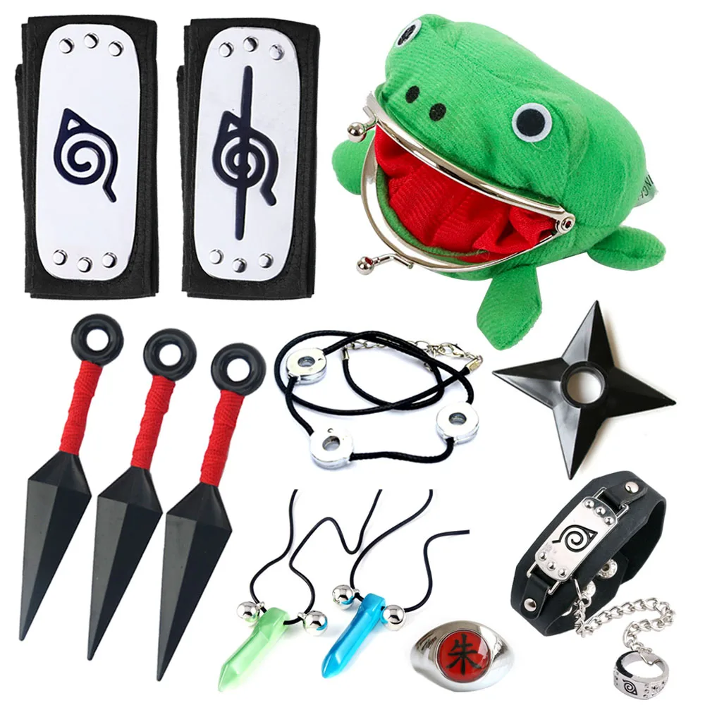 Anime Naruto Cosplay Accessories Naruto Weapon Itachi Kunai Headband Shuriken Ninja Frog Wallet Necklace Figure Kid Toy Gift