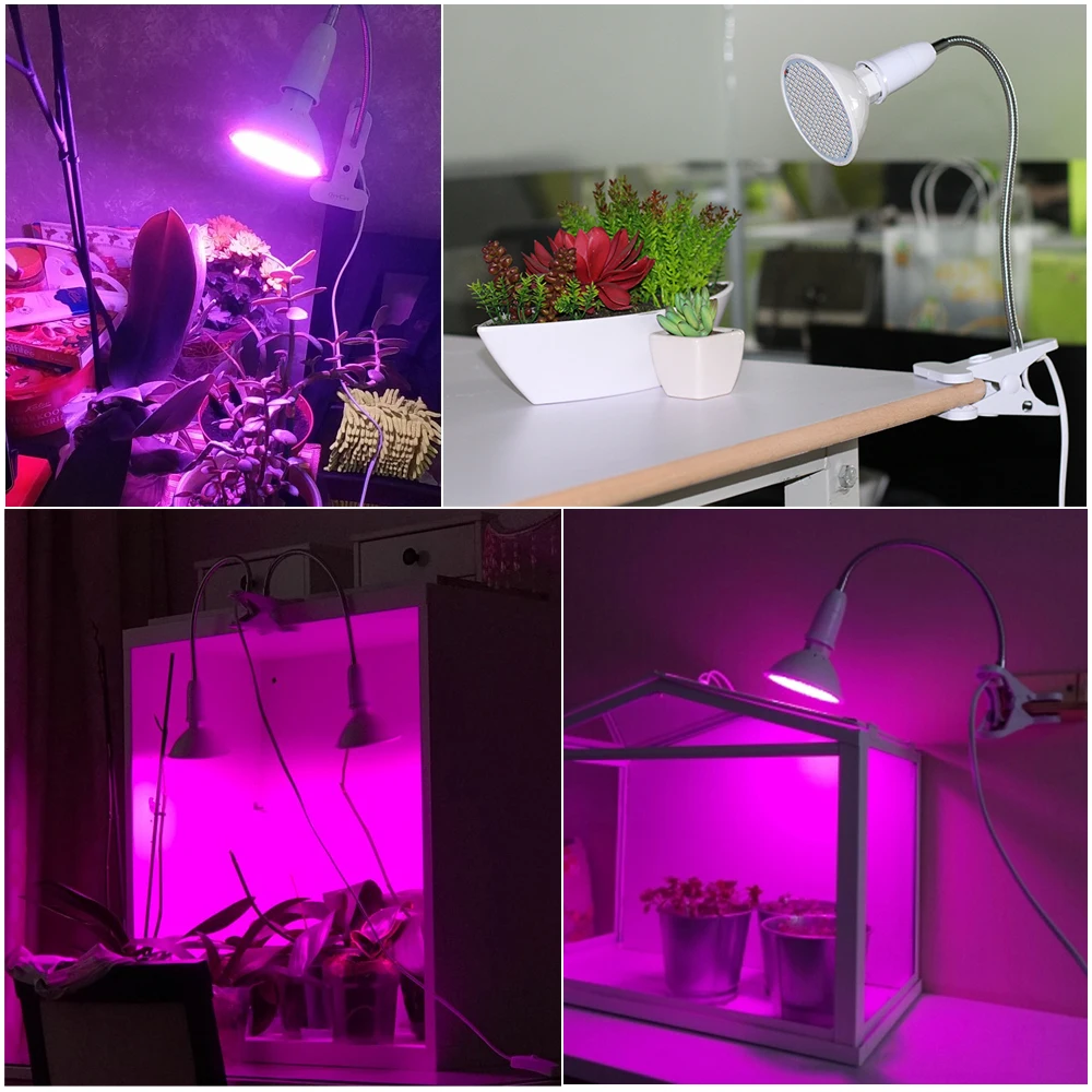 Phytolamp-Luz LED de espectro completo E27 para cultivo de plantas y flores, manguera de Metal Flexible con Clip, luces de interior, 220V