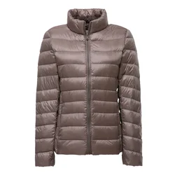 2026 Winter New Women Blue Ultralight Thin Collar Jacket White Overcoat Long Sleeve Warm Coat Parka Female Portable Outwear