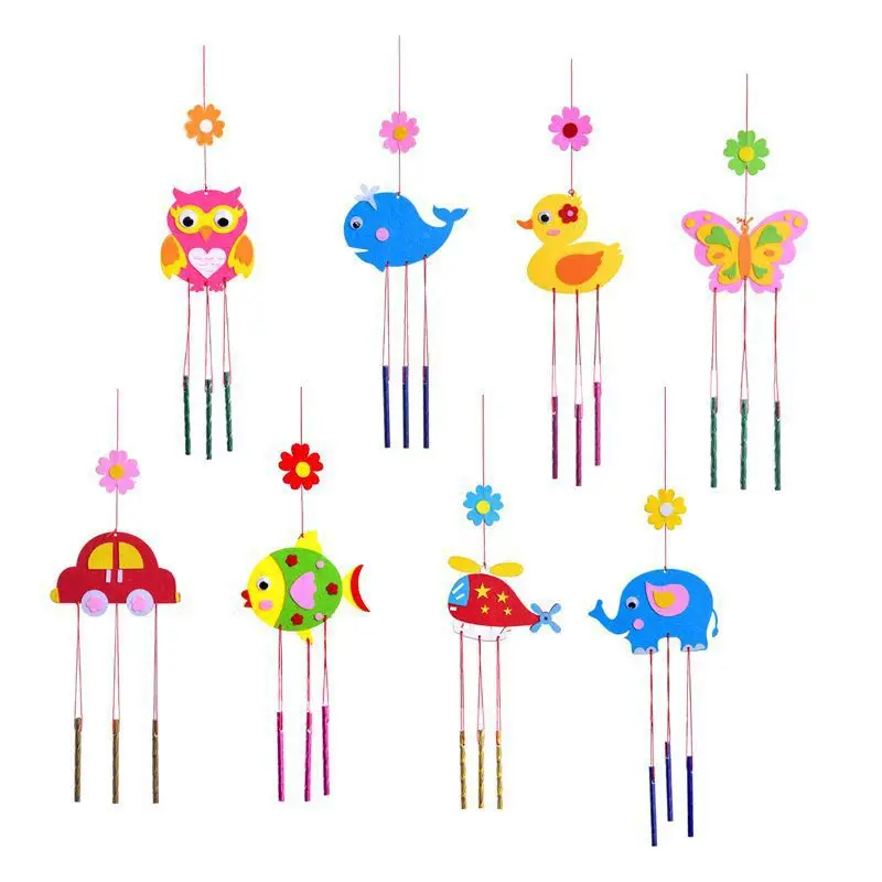 1Pcs Children DIY Wind Chimes Handmade Craft Toy Kits Wind Bell Arts Cartoon Hangings Stickers Kids Windbell Toys For Girls