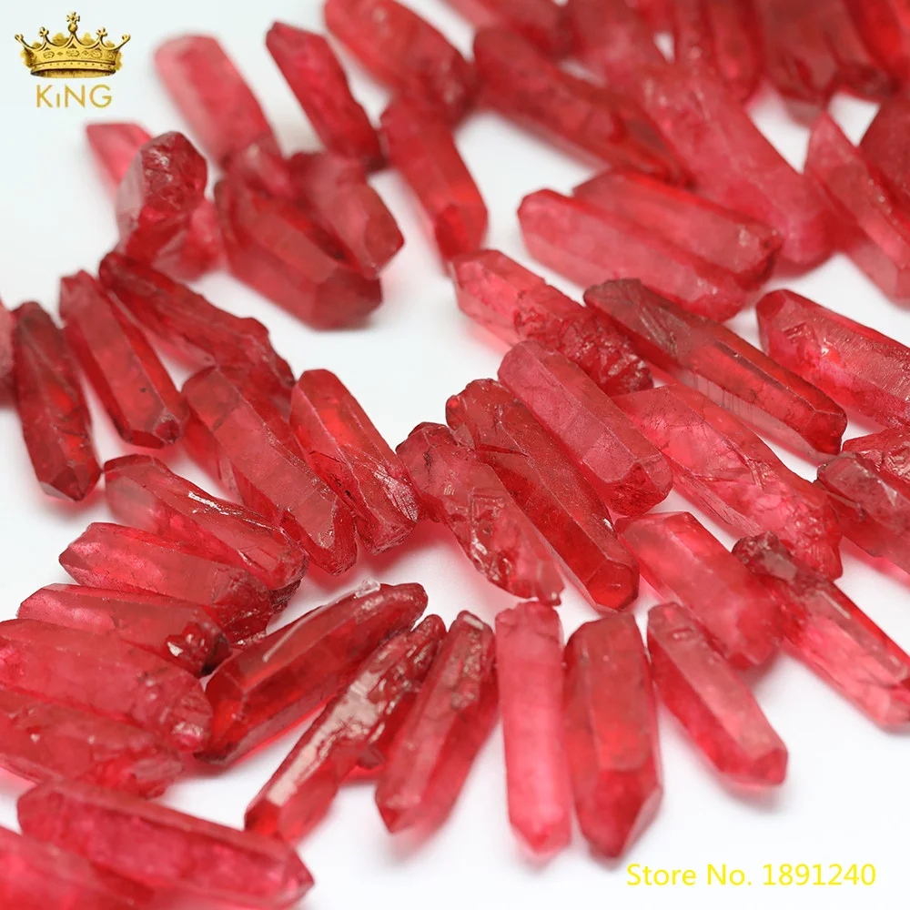 15.5Inch/Strand Natural Red Quartz Stick Point Loose Beads Pendant Jewelry,Drilled Crystal Spike Point For DIY Jewelry Making