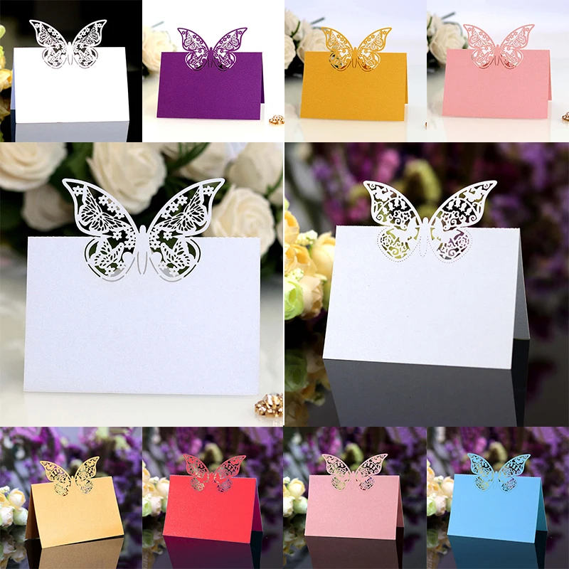 50Pcs 9x9cm 2 Styles Butterfly Hollow Pattern Table Name Guest Place Cards Laser Cut Favor Decoration Wedding Party Supplies