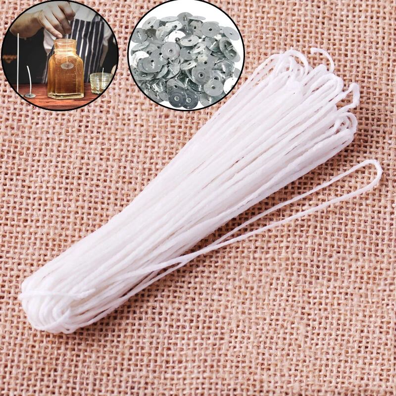 White Candle Wick Cotton Candle Woven Wick + Metal Wicks Tab For DIY Candle Making  Material Smokeless Wax Pure Cotton Core