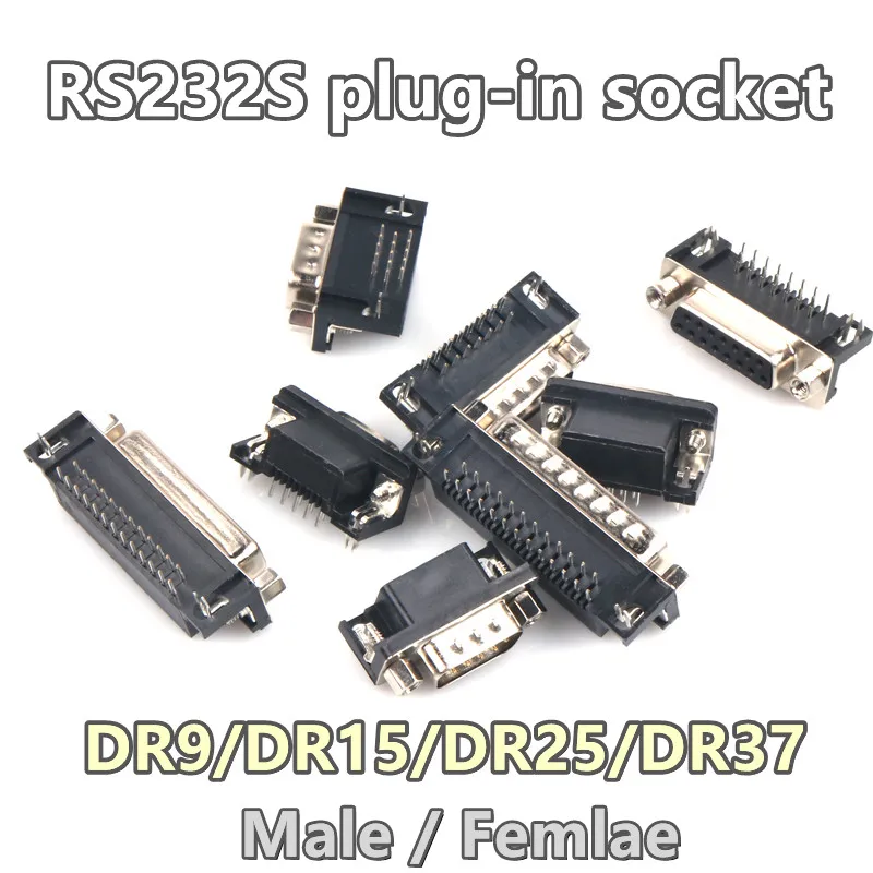 

DR9 DR15 DR25 DR37 DB Male Female Connector Welding Board Plug-in Type 90 Degree Curved Pin RS232 Serial VGA Socket Right Angle