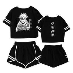 Gojo Satoru Short Suit Cosplay Jujutsu Kaisen Anime 2 Piece Outfits Female Streetwear Sportswear Japanese Crop-top Set Summer