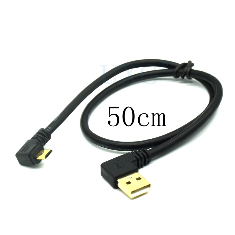 Câble USB 2.0 vers Micro USB B Mâle Plaqué Or, Prolongateur de Charge et de Division de Données à Angle Droit, Court, Résistant à 90, 15cm