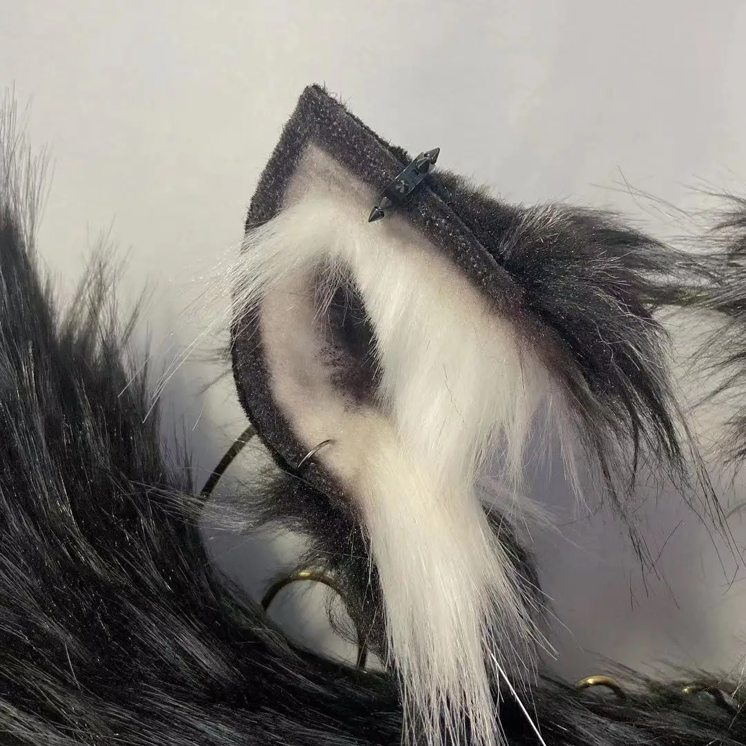 New Hand Made Fox Ear Hair Hoop Black Gray Fox Ear KC Simulation Animal Tail Wolf Ear Cat Ear Fox Ear Hair Hoop Custom Cosplay