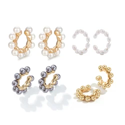 Elegant Pearls Ear Cuff for Women Trendy White Black Circle Earclips Female Stackable Cuff Earrings Without Puncture Bijoux