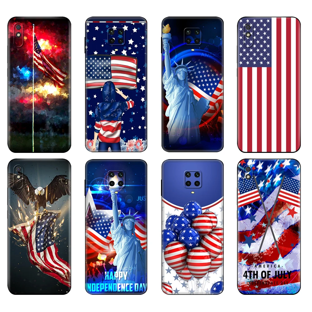 Black tpu Case For Xiaomi Redmi 7A 8 8A 9 9A 9C Case Redmi Note 8T 8 Pro T Note 9 9S 9 Pro Case America USA Flag