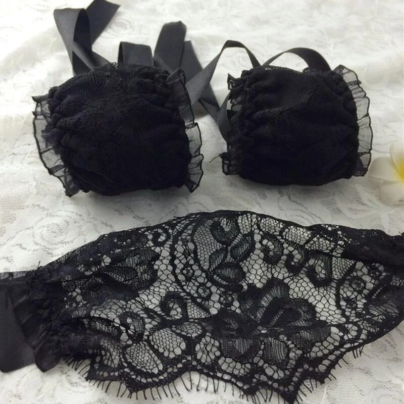 New Women Erotic Black Sexy Lace Mask Handcuffs Blindfold Adult Games Sex Toy BDSM Eye Mask/Hand Ring Set for Party Role-playing