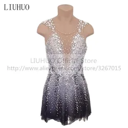 LIUHUO Women's Girls'  Adult Sleeveless Gray Performance Rhythmic Gymnastics Competition Leotard Ice Figure Skating Dress Dance