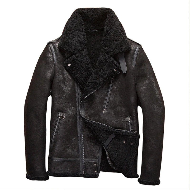 

Winter Thick Genuine Sheepskin Leather Jacket Men B3 Air Force Flight Suit Mens Shearling Motorcycle Jackets and Coats