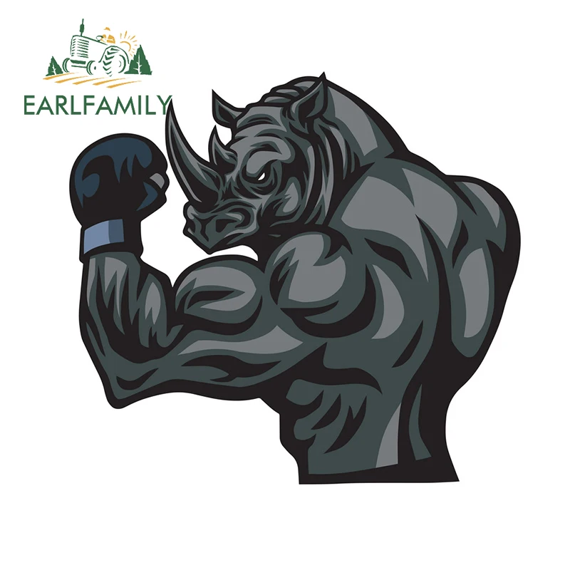 EARLFAMILY 13cm x 12.1cm for Rhino Mascot Car Stickers and Decals Personality Creative Anime Waterproof Vehicle Body for Car