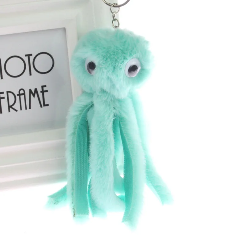 Plush Fur Pompom Octopus Keychain Fluffy Pom Pom Fur Ball Key Chain Women Car Bag Trinket Female Jewelry Party Gift