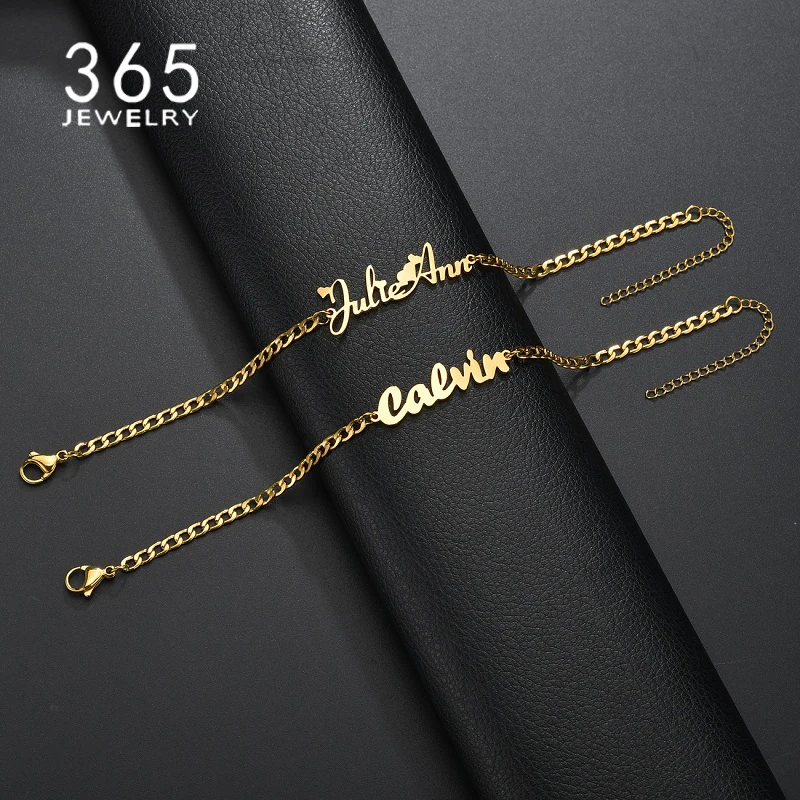 New Fashion Customed NK Chain Stainless Steel Name Bracelet Heart Round Bracelet For Women Girls Drop Shipping Party Gift image 5