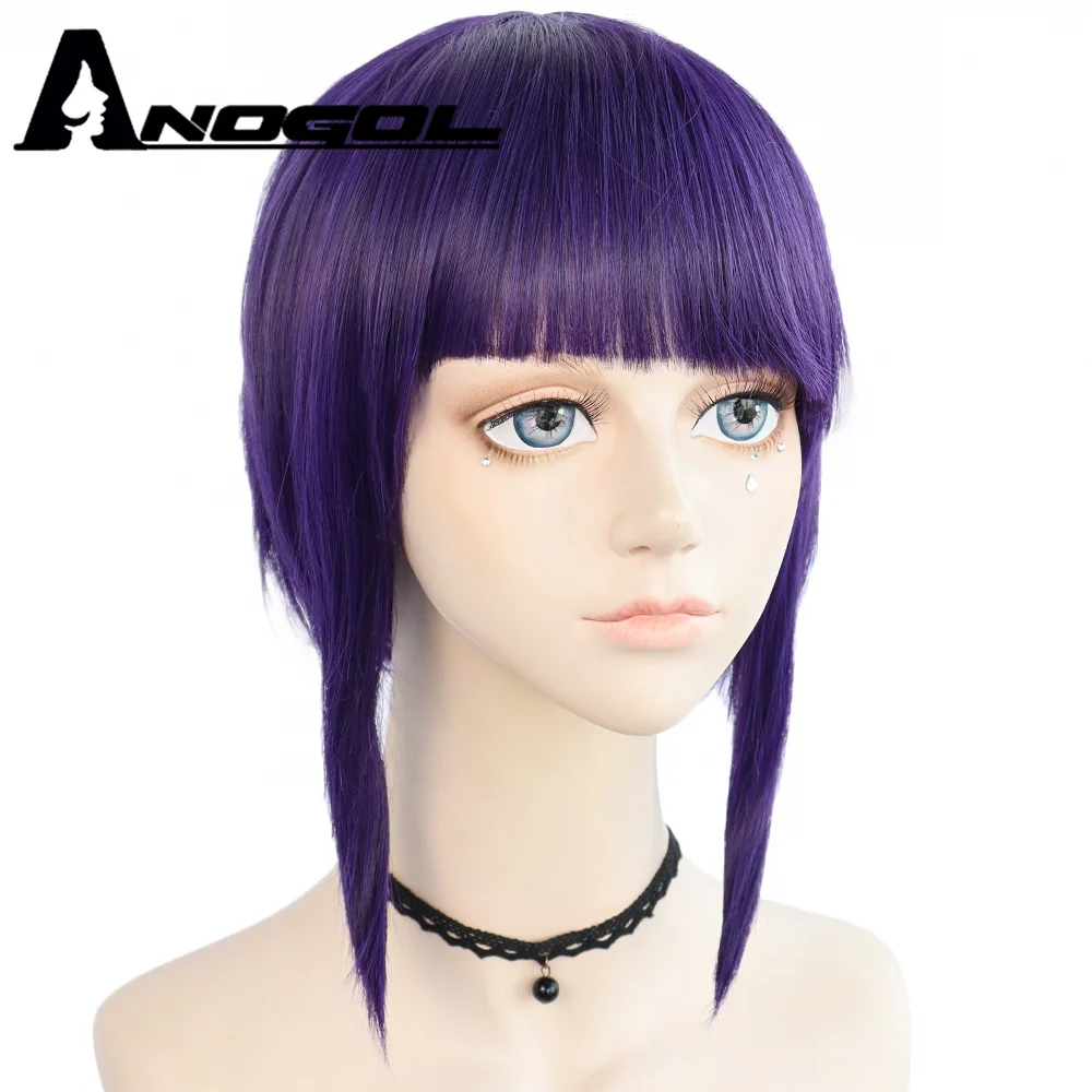 Anogol My Hero Academy Kyoka Jiro Anime Short Straight Bob Purple Synthetic Cosplay Wig For Role Play Halloween Party Costume