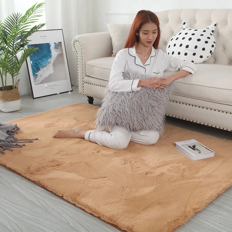 Super Soft Quantity Carpet Imitation Rabbit Wool Carpet Living Room Velvet Area Rugs Thicken Foot Pads Rectangle Non-Slip Mat