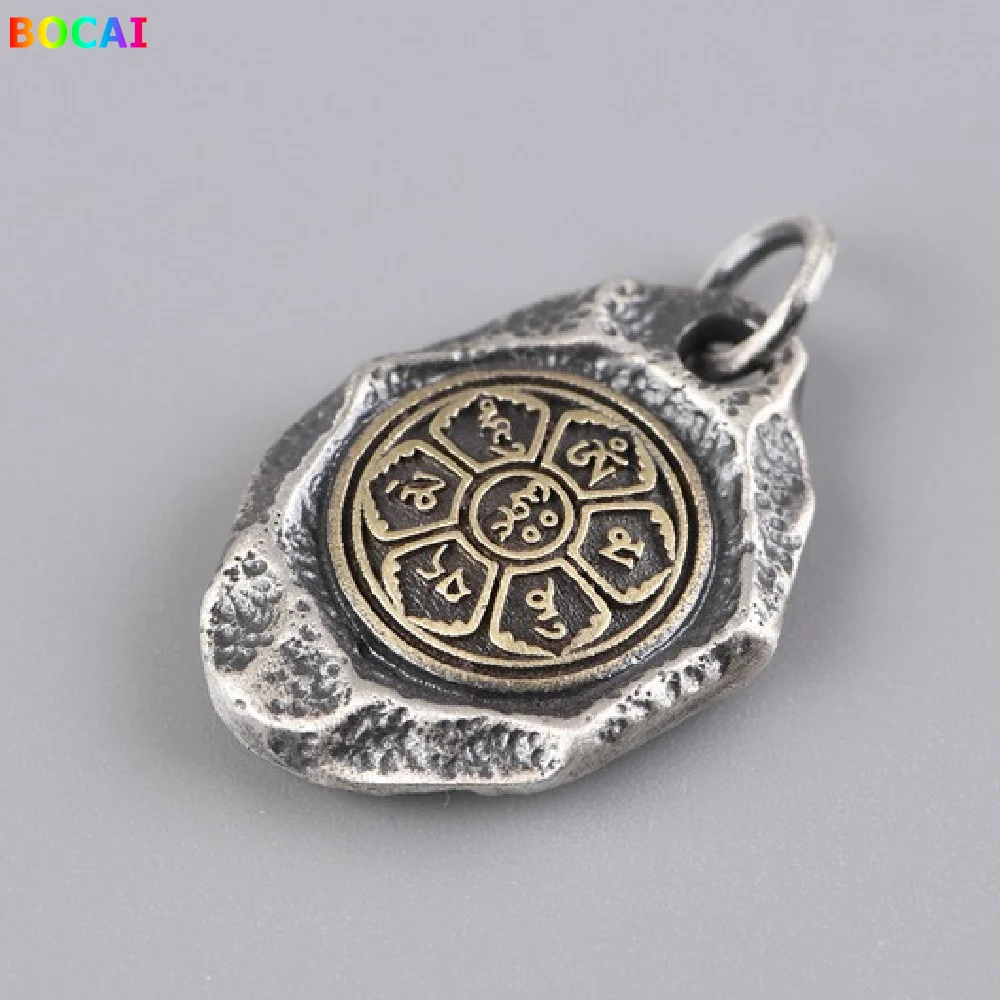 BOCAI S925 Sterling Silver Pendants Popular Six Syllable Mantra Meteorolite Hanging Drop Pure Argentum Amulet for Men Women