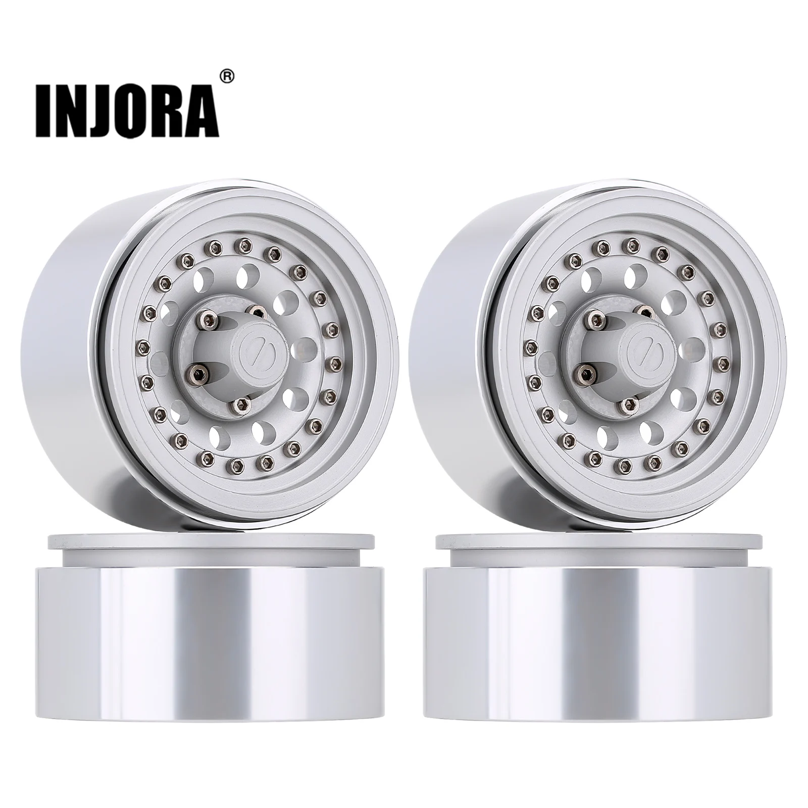 INJORA 4PCS Black/Silver 1.9 Aluminum Alloy Beadlock Wheel Rim for 1:10 RC Crawler Axial SCX10 90046 AXI03007 TRX4 Bronco