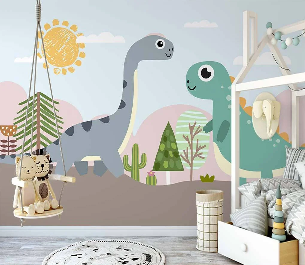 

beibehang custom papel de pared 3d Cartoon dinosaur cute animal photo wallpapers for kid's room decoration TV background mural