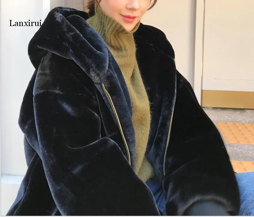 Woman Autumn and Winter Faux Fur Jacket Female Fashion Oversized Causal Women's large size Hooded Coat