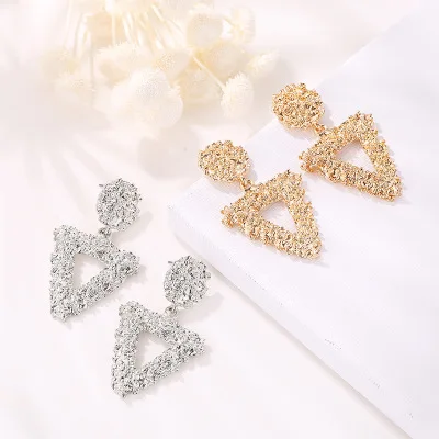 New fashion Embossed metal frosted triangle earringsFor Women girl Accessories  jewelry wholesale