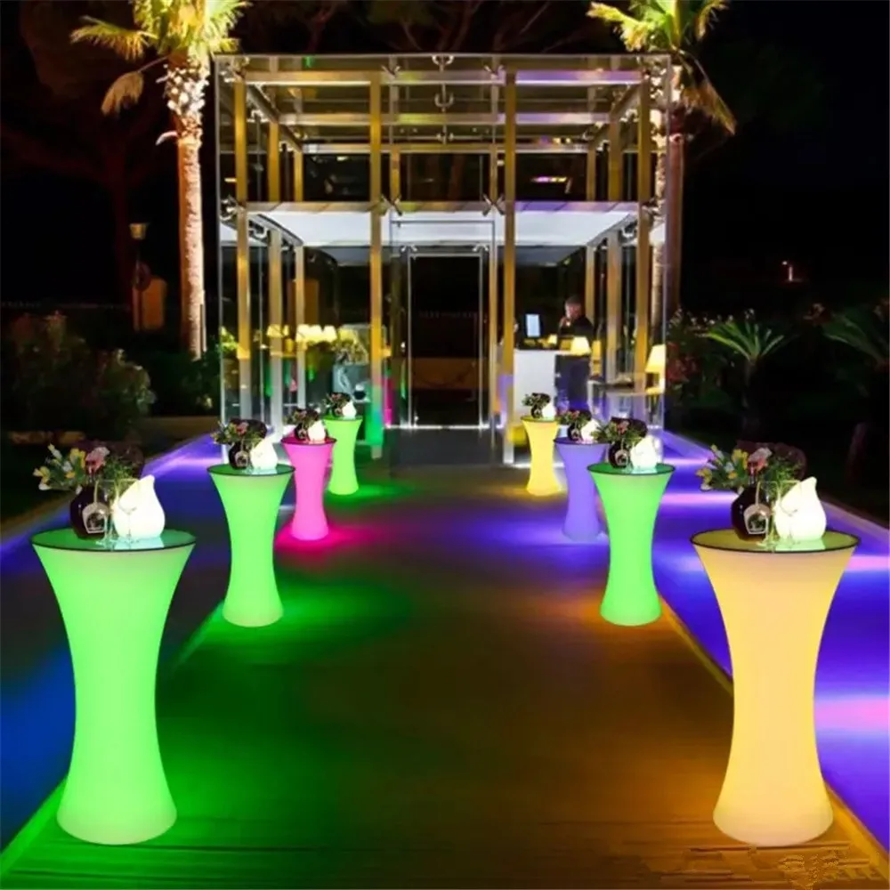 2021 New Rechargeable LED Illuminated Bar Table Club Lighted Up Cocktail Table Ip54 Waterproof With Remote Control
